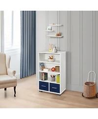 Kings Brand Furniture Kids Toy Storage Organize, Children Bookcase with Drawers, White/Blue