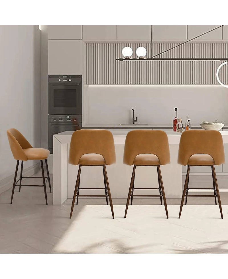 26 Inch Counter Height Stools Set of 2, Armless Industrial Faux Leather Stools with Metal Legs-Maison Boucle