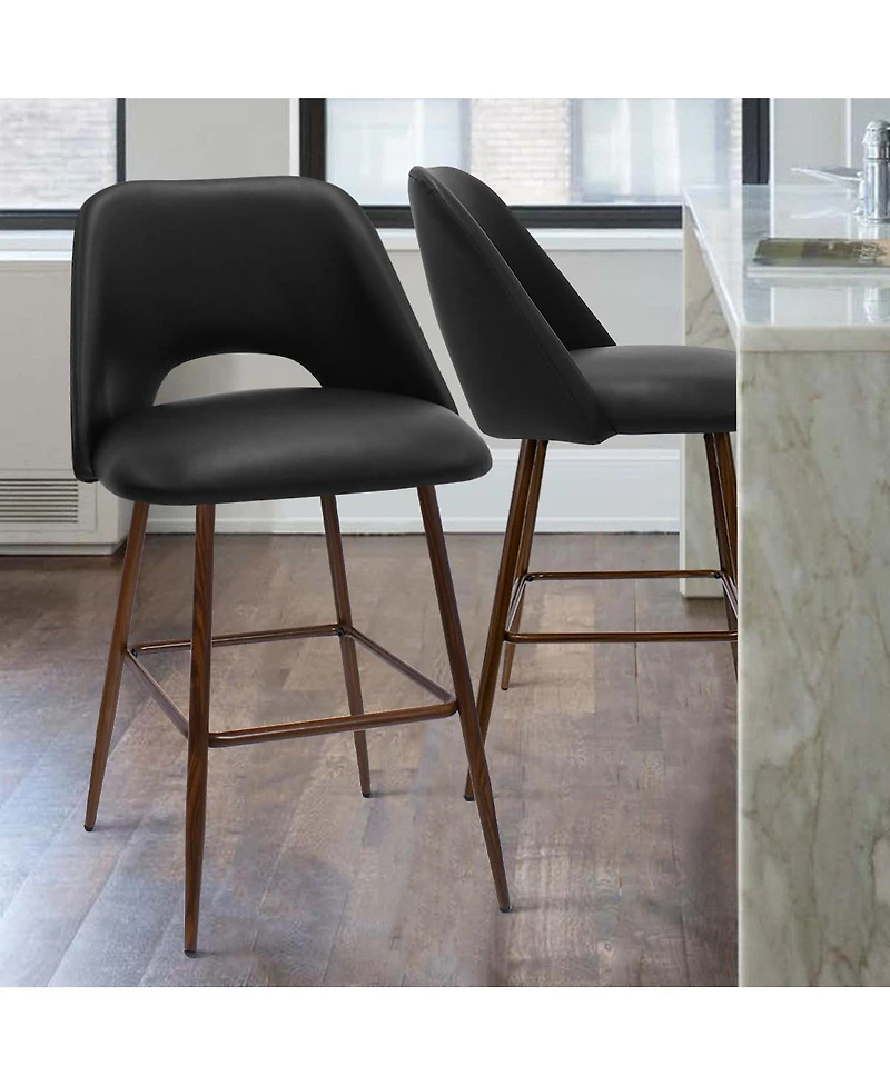 Maison Boucle 26 Counter Height Bar Stools Set Of 2,Armless Industrial Faux Leather Barstools with Metal Legs-Maison