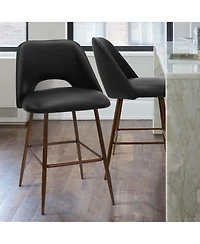 Maison Boucle 26 Counter Height Bar Stools Set Of 2,Armless Industrial Faux Leather Barstools with Metal Legs-Maison