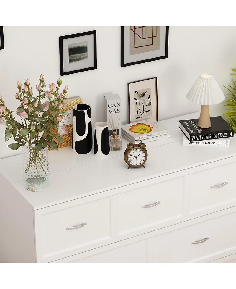 Homsee White Wooden Chest of Drawers with Charging Station and Wheels