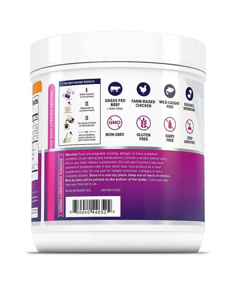 Vitauthority Multi Collagen Protein Plus, Unflavored, Vitauthority, Bonus Size 60 servings