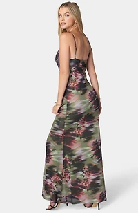 Bebe Women's Printed Mesh Cowl Gown