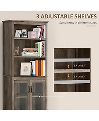 Homcom 71" Freesding Bookshelf Storage Cabinet Hutch w/ Glass Doors, Natural