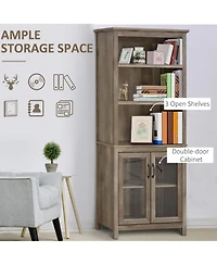 Homcom 71" Freesding Bookshelf Storage Cabinet Hutch w/ Glass Doors, Natural