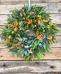 GreenishBlu Real Aromatic Wreath Bayleaf, Seeded Eucalyptus, Safflower, Dried Lavender and Dehydrated Orange Slices, 22"