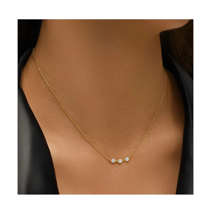 Hollywood Sensation 18K Gold Plated Sterling Silver Necklace with Three Round Cut Cubic Zirconia Stones