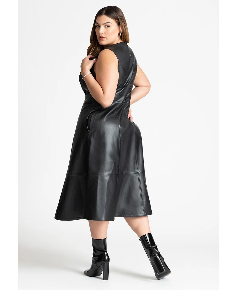 Eloquii Women's Faux Leather Knot Detail Flare Dress