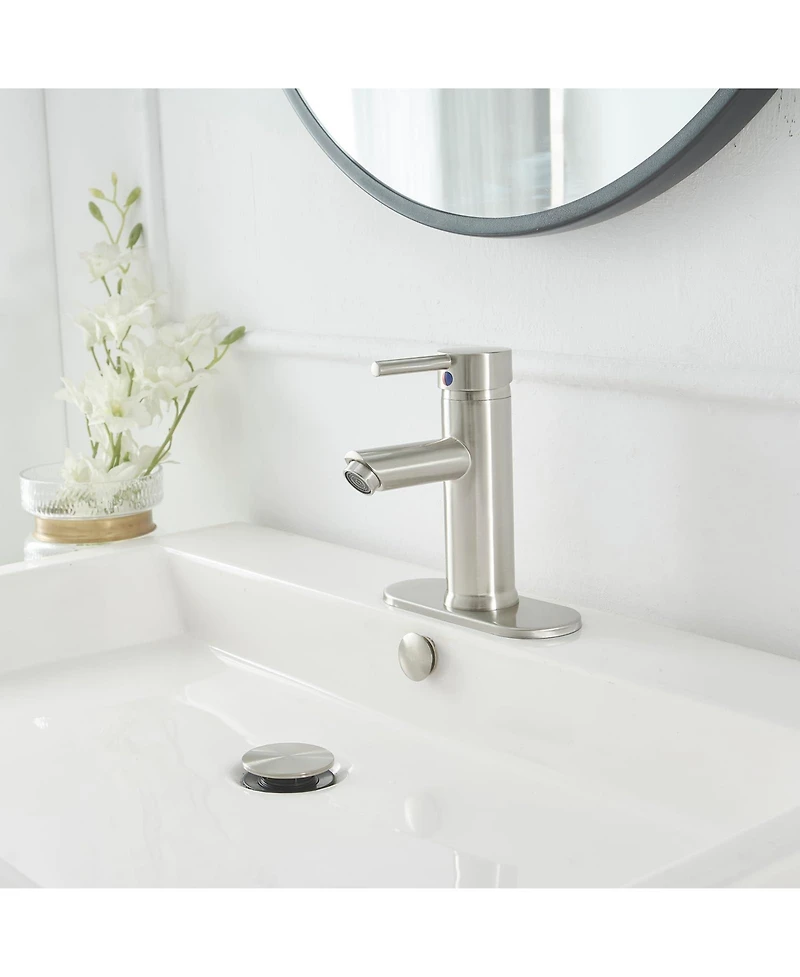 Greenspring Brushed Nickel Bathroom Faucet Single Hole Single Handle Water Saving Lavatory Vanity Sink Modern Faucet with Cover Plate Commercial Mixer