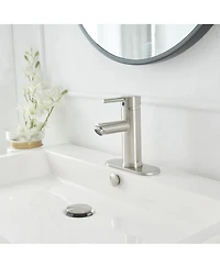 Greenspring Brushed Nickel Bathroom Faucet Single Hole Single Handle Water Saving Lavatory Vanity Sink Modern Faucet with Cover Plate Commercial Mixer