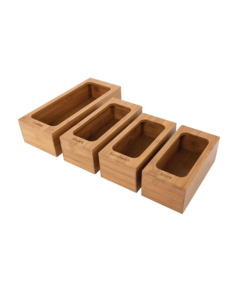 Seville Classics 4-Piece Bamboo Food Storage Bag Holder Set
