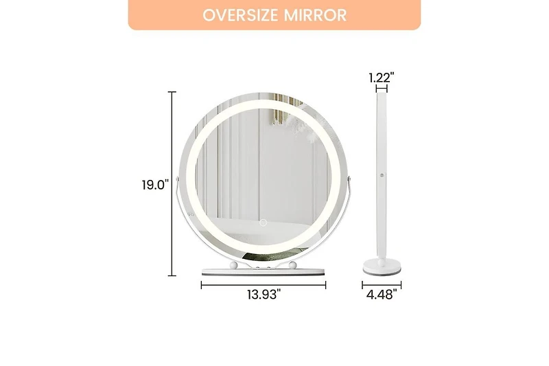gaomon 19 Inch Vanity Mirror with Lights, Round Large Led Vanity Mirror with Smart Touch 3 Colors Dimmable, Touch Lighting, 360° Rotation for Dre
