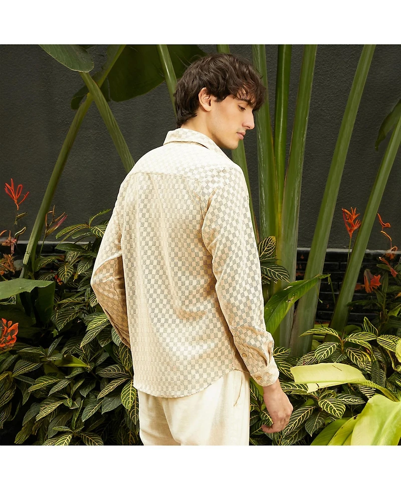 Campus Sutra Men's Saltbox Beige Checkered-Textured Shirt