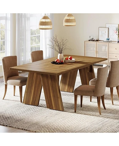 Tribesigns 71" Large Dining Table for 6 People, Farmhouse Dinner Table, Wood Rectangular Dining Table with Thickened Legs (Chairs Not Included)
