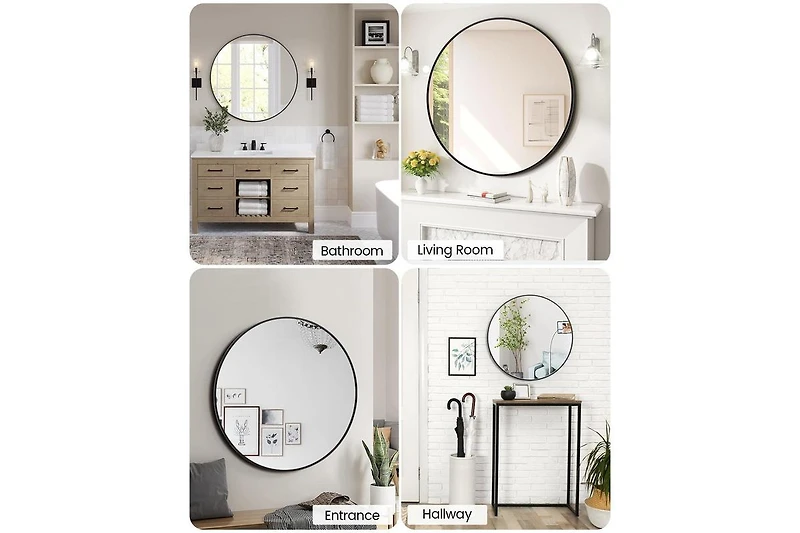 Gaomon 30 inchRound Mirror for Wall, Black Metal Frame Circle Mirror, Round Bathroom Mirror for Wall Decor, Round Wall Mirror for Entryway, Vanity, Be