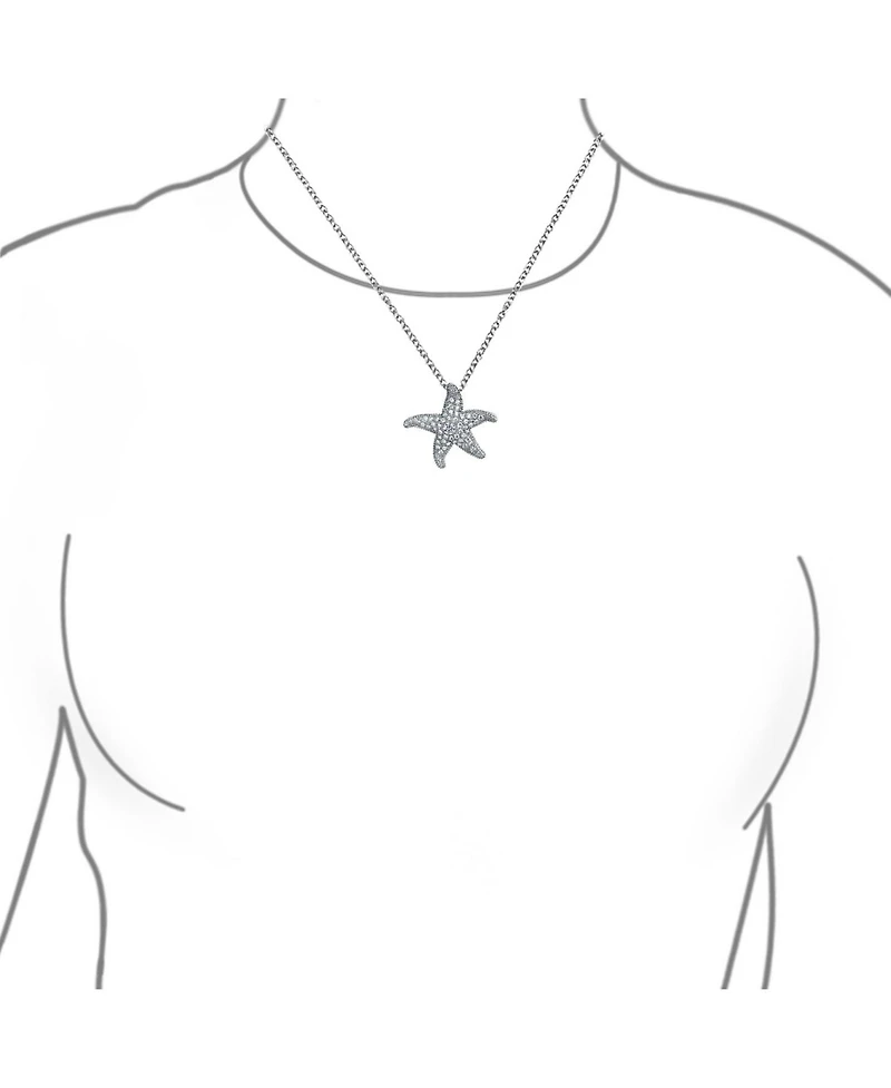 Bling Jewelry Pave Cz Dancing Marine Life Nautical Beach Vacation Starfish Necklace Pendant .925 Sterling Silver Large