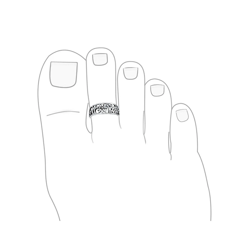 Bling Jewelry Flowers Cut Out Filigree Midi Band Toe Ring Sterling Silver Mid Finger