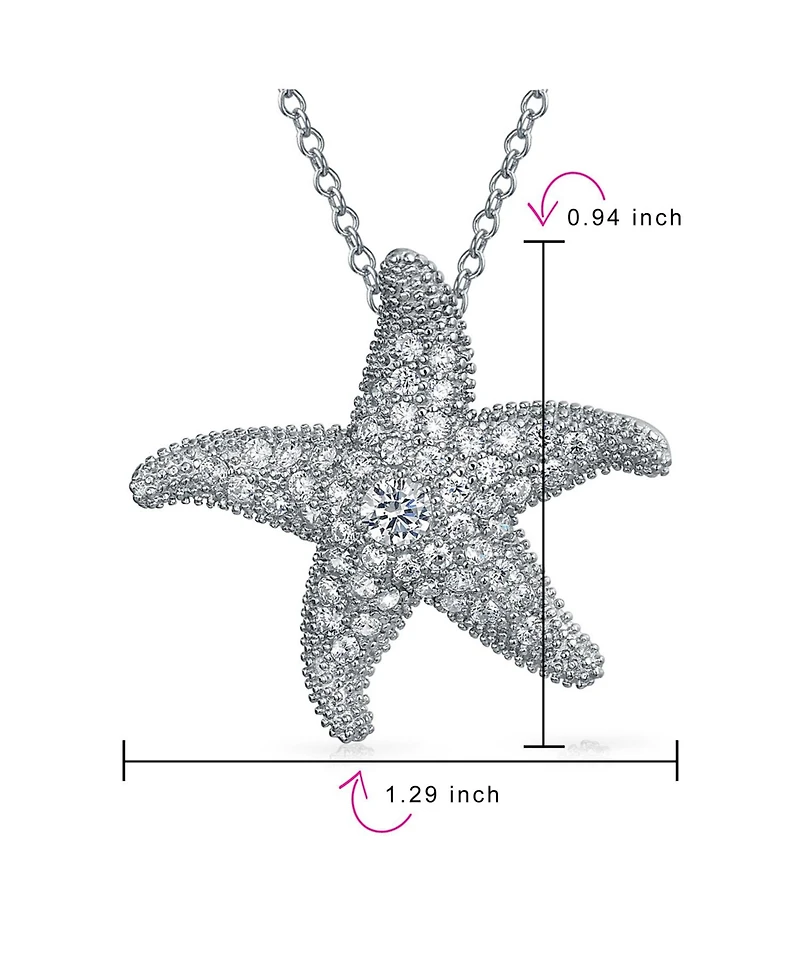 Bling Jewelry Pave Cz Dancing Marine Life Nautical Beach Vacation Starfish Necklace Pendant .925 Sterling Silver Large