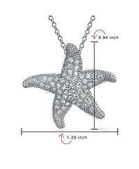 Bling Jewelry Pave Cz Dancing Marine Life Nautical Beach Vacation Starfish Necklace Pendant .925 Sterling Silver Large