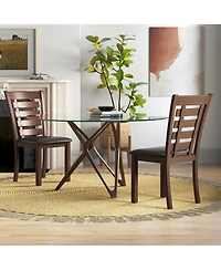 Wooden Dining Chairs Set of with Upholstered Seat & Rubber High Back