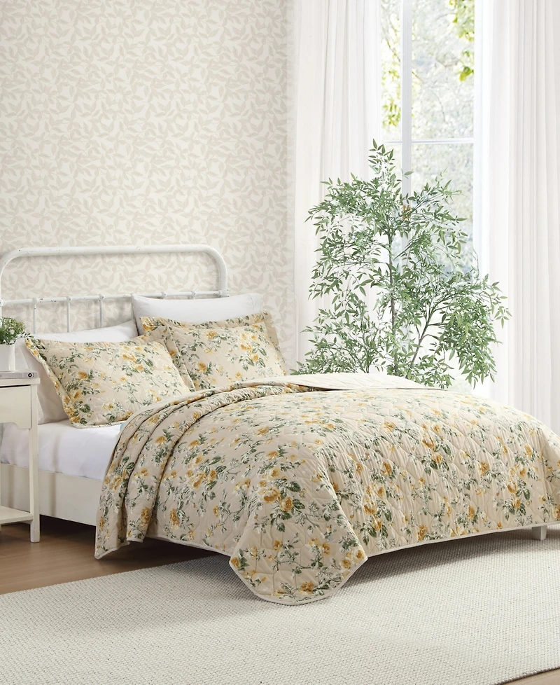 Laura Ashley Roses Reversible -Pc. Quilt Set