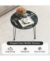 Gymax Small Round Coffee Table w/ Thickened Tabletop & Metal Tripod Legs Faux Marble Black