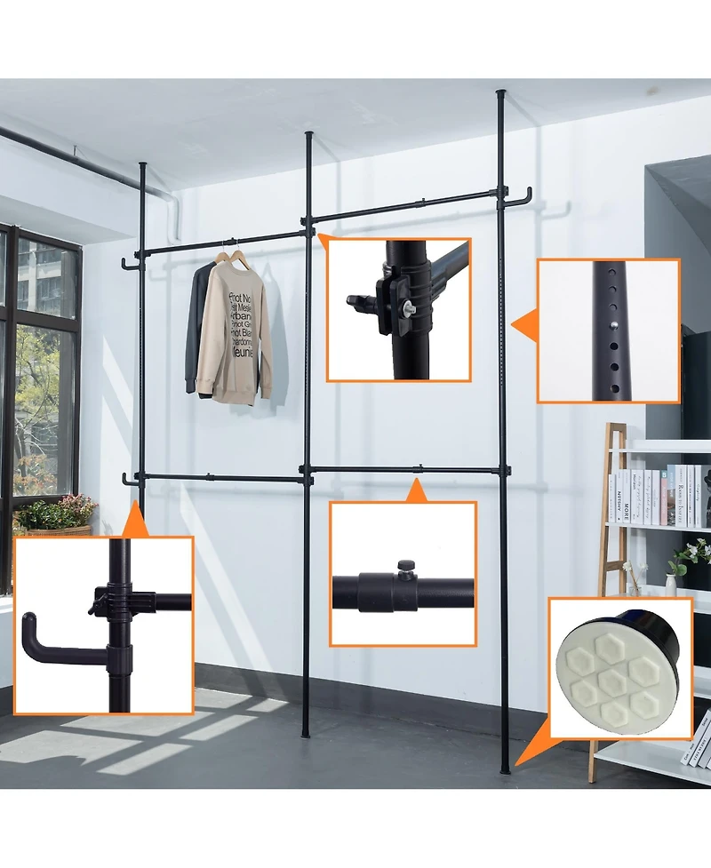 Slickblue Double Adjustable Clothing Rack for Hanging Clothes