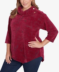 Ruby Rd. Plus Split Cowl Neck Chenille Jacquard Knit Top
