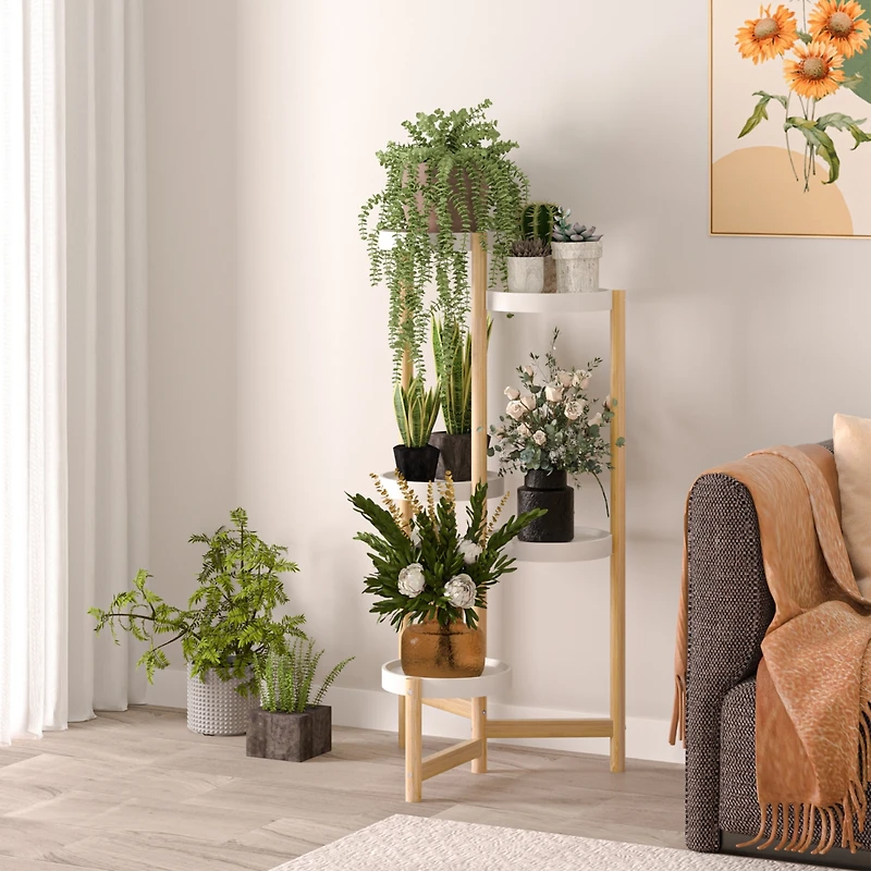 Unho Vertical Multi-tier Plant Stand Bamboo Tall Corner Flower Pot Rack for Balcony Indoor