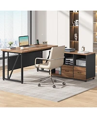Tribesigns 55-Inch Executive Computer Desk with 43-Inch Lateral File Cabinet, Large Workstation Business Furniture, L Shaped Desk with Drawers and Sto