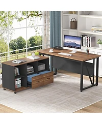 Tribesigns 55-Inch Executive Computer Desk with 43-Inch Lateral File Cabinet, Large Workstation Business Furniture, L Shaped Desk with Drawers and Sto