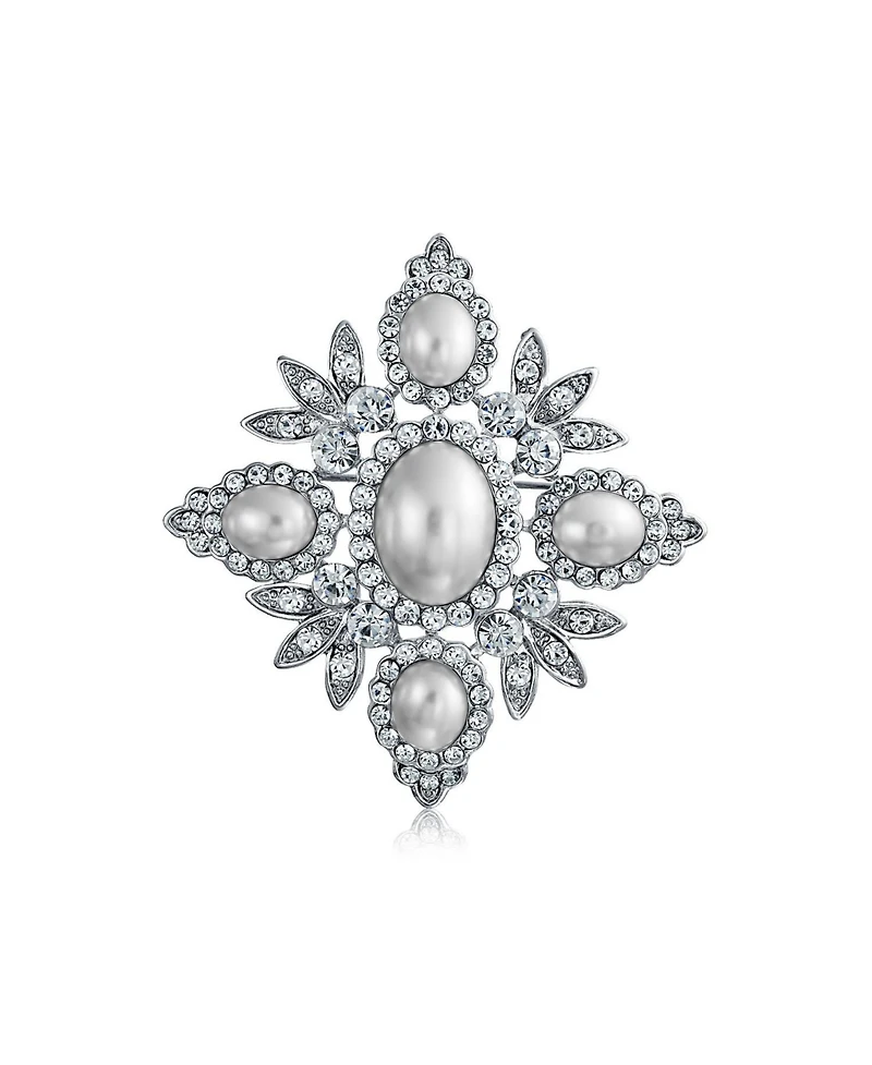 Bling Jewelry Large Fashion Crystal White Simulated Pearl Queen Crown Brooch Pin