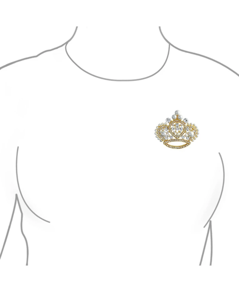 Bling Jewelry Large Fashion Crystal White Simulated Pearl Queen Crown Brooch Pin