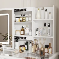Homsee White Wood Makeup Vanity Set Dressing Desk with Glass Top
