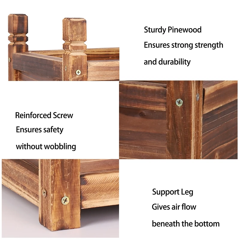 Unho Wood Planter Box Outdoor Garden Rectangular Planter Flowers Box Raised Bed