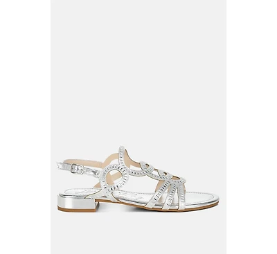 Jisters Cut Out Detail Rhinestone Flat Sandals