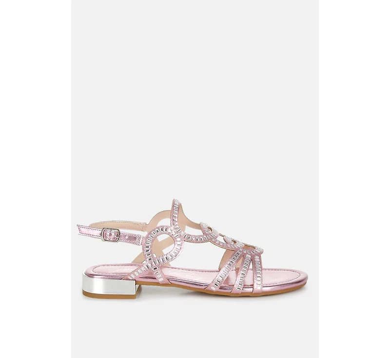Jisters Cut Out Detail Rhinestone Flat Sandals
