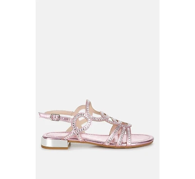 Jisters Cut Out Detail Rhinestone Flat Sandals
