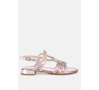 Jisters Cut Out Detail Rhinestone Flat Sandals