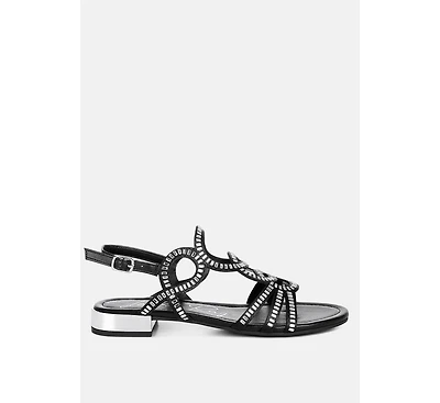 Jisters Cut Out Detail Rhinestone Flat Sandals