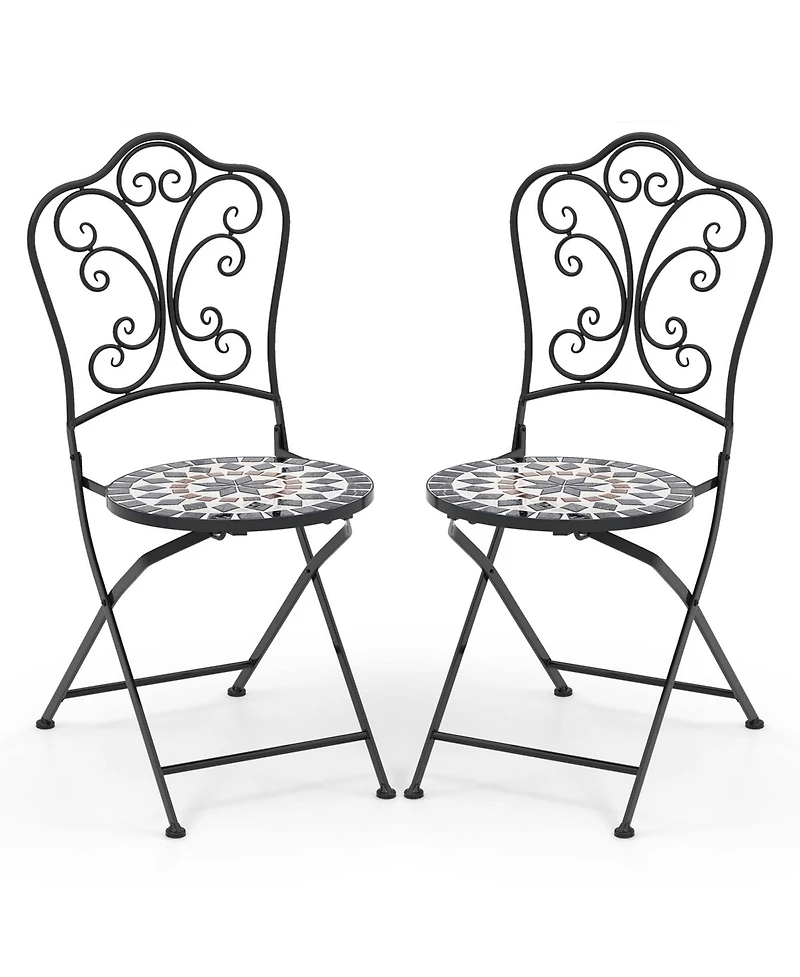 Set of Mosaic Chairs for Patio with Decorative Backrest Heavy-Duty Frame