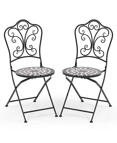 Set of Mosaic Chairs for Patio with Decorative Backrest Heavy-Duty Frame