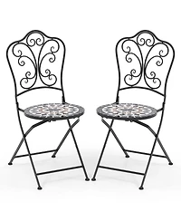 Set of Mosaic Chairs for Patio with Decorative Backrest Heavy-Duty Frame
