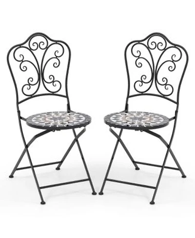 Set Of 2 Mosaic Chairs For Patio With Decorative Backrest Heavy Duty Frame