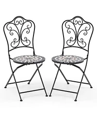 Set Of 2 Mosaic Chairs For Patio With Decorative Backrest Heavy Duty Frame