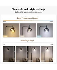 gaomon Modern 64-Inch Industrial Floor Lamp with Gradient Black Glass Shades, 8W Dimmable Led Edison Bulb, Foot Pedal & Remote Control, Warm White 300