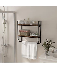 Gymax Wall Mounted Bathroom Shelf Industrial 2-Tier Storage Rack w/ Towel Bar Kitchen