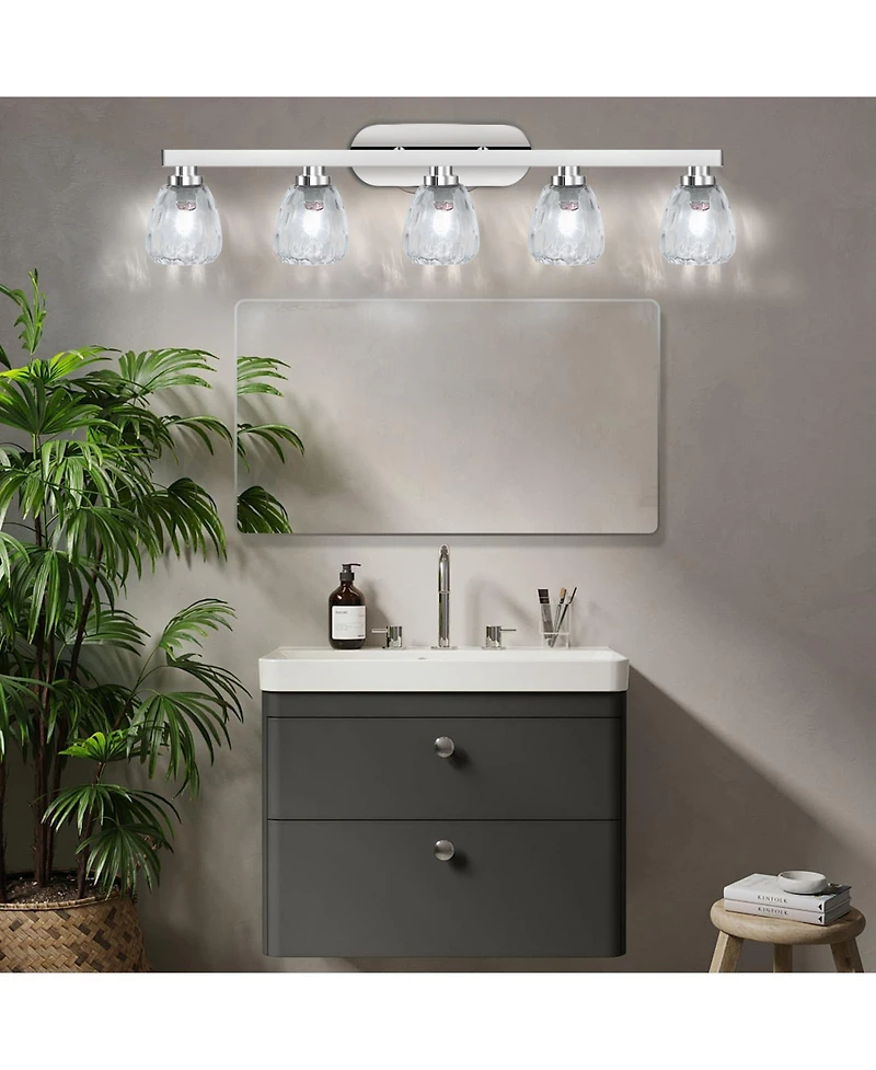 gaomon 5 Light Bathroom Light Fixtures Chrome with Hammered Glass Shade, Vanity Lighting Fixtures Over Mirror Wall Mount E26 Socket for Hallway Kitche