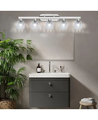 gaomon 5 Light Bathroom Light Fixtures Chrome with Hammered Glass Shade, Vanity Lighting Fixtures Over Mirror Wall Mount E26 Socket for Hallway Kitche