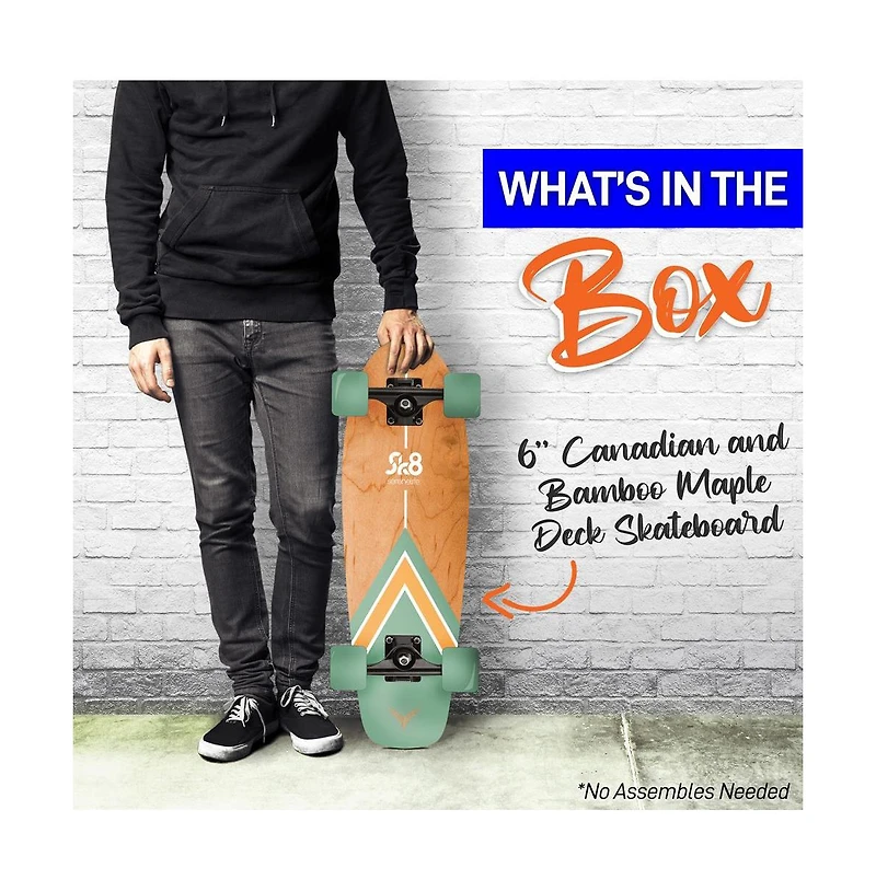SereneLife Canadian Maple Deck Skateboard, Mini Cruiser, Designed for Kids, Teens, and Adults, Green